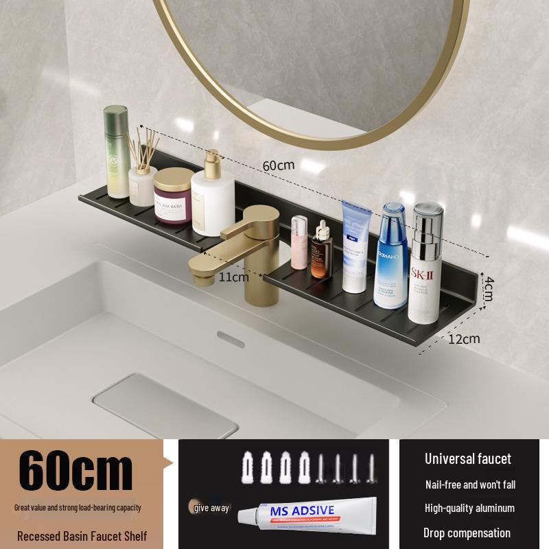 Wall-Mounted No-Drill Bathroom Vanity Shelf with Space for Faucet and Mirror