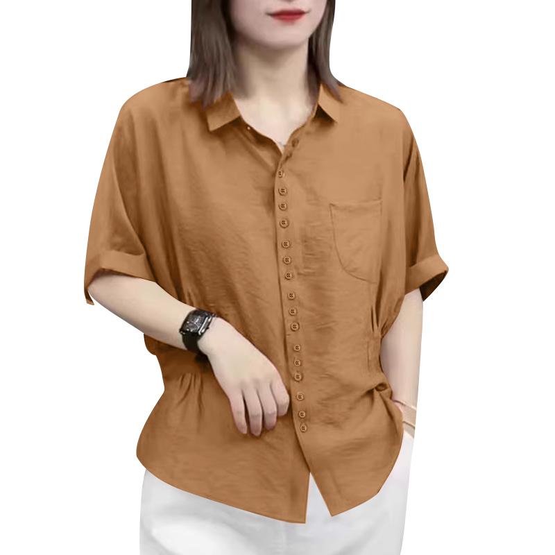 ZANZEA Women Casual Turn Down Collar Summer Short Sleeve Blouse