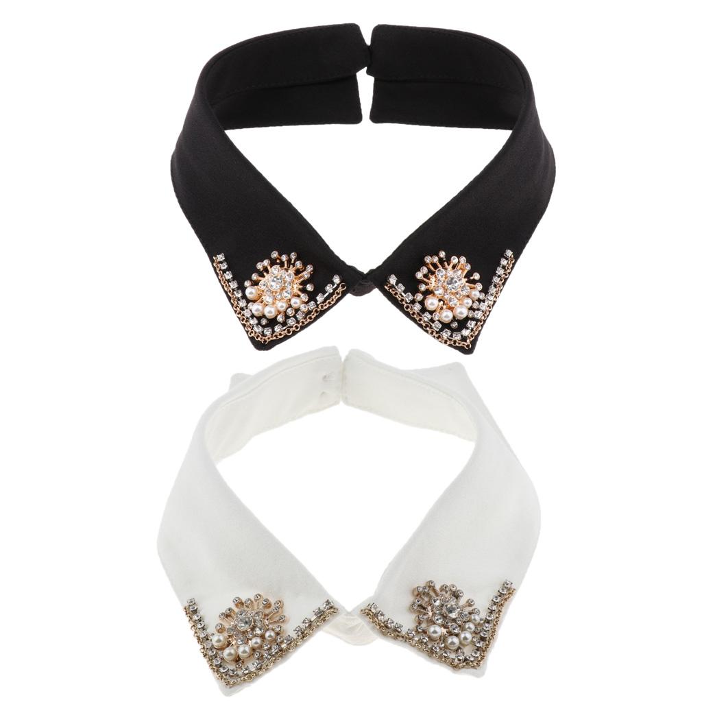 Colletto Chiffon Rimovibile con Decorazioni di Strass Mezzo Colletto per Uniformi e Spilla Decorazione per Abiti