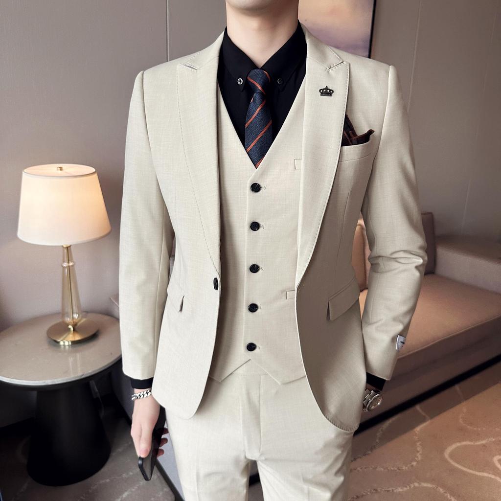 Men's Slim Fit Spring Suit Set with Peak Lapel and Solid Color Formal Wear