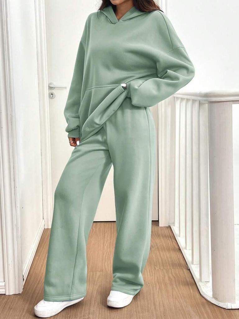 2-teiliges Damen-Set mit warm gefüttertem Hoodie und Freizeithose - Herbst/Winter Sportbekleidung