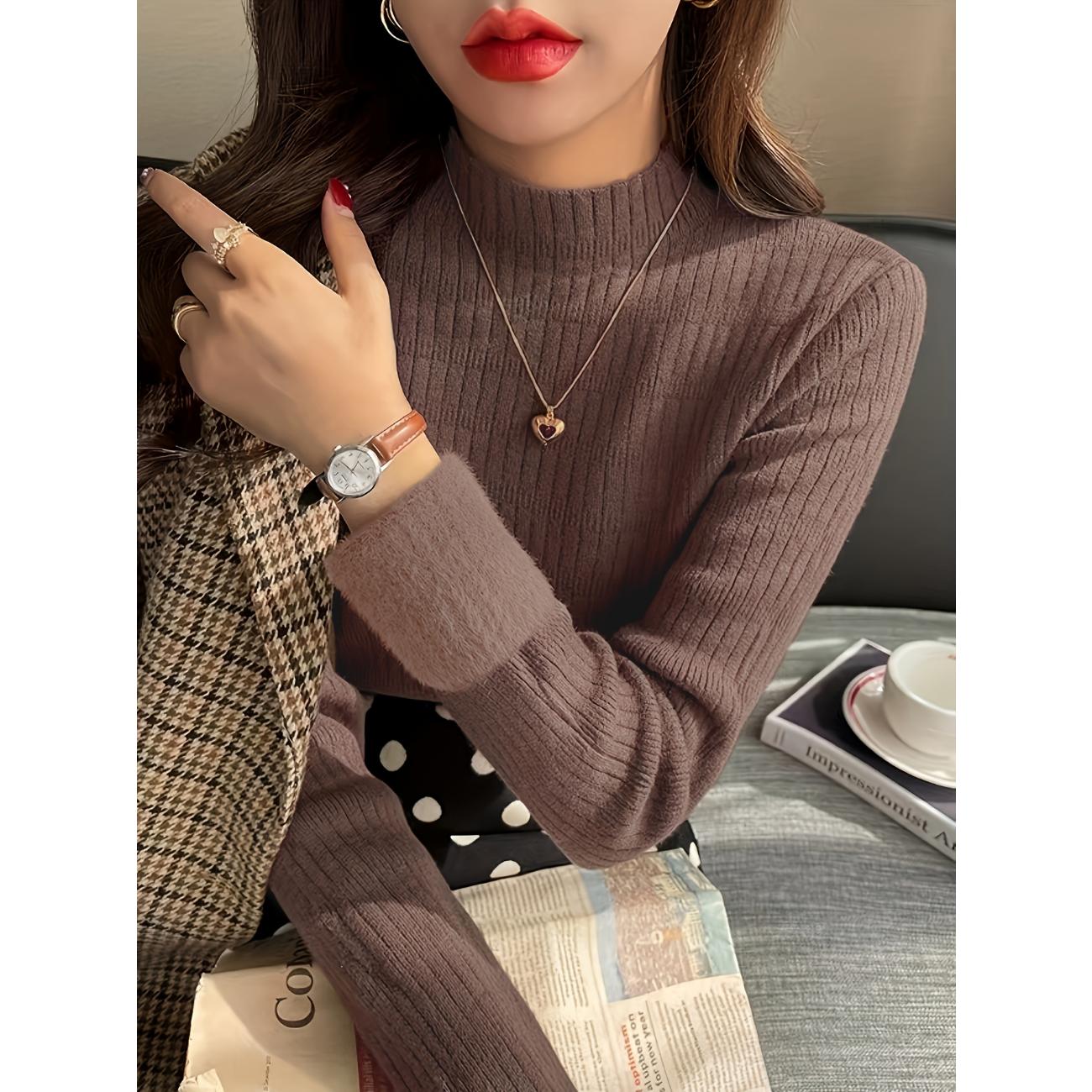 

День святого Валентина Флисовый свитер с воротником-стойкой, Повседневный Узкий Универсальный свитер с длинным рукавом, Женская одежда One Size кофейный