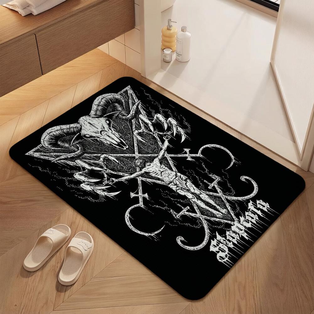 Dark Baphomet Grimoire Pentagram Patterned Rug Durable Stainresistant Easyclean Carpet For Bathroom Kitchen Home Decor Valentine'S Day Gift