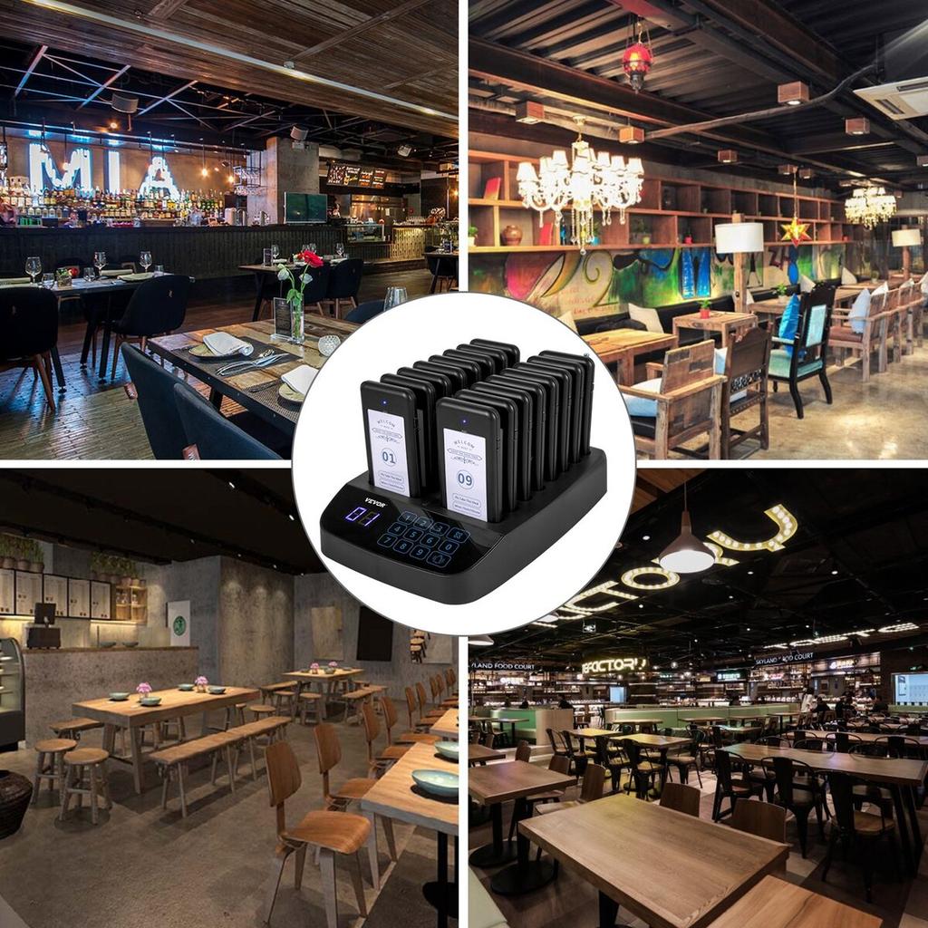 Restaurant-Pager 16 Untersetzer Paging-System Max. 98 Kinderbetreuungs-Pager Kabelloses Paging Warteschlangen-Rufsystem Touchscreen mit Vibration, Blinken und
