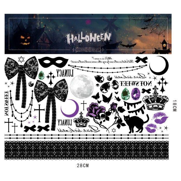 Autocolante de tatuaj cu desene animate de Halloween rezistente la apă pentru copii – modele drăguțe de dovleac, fantomă și craniu