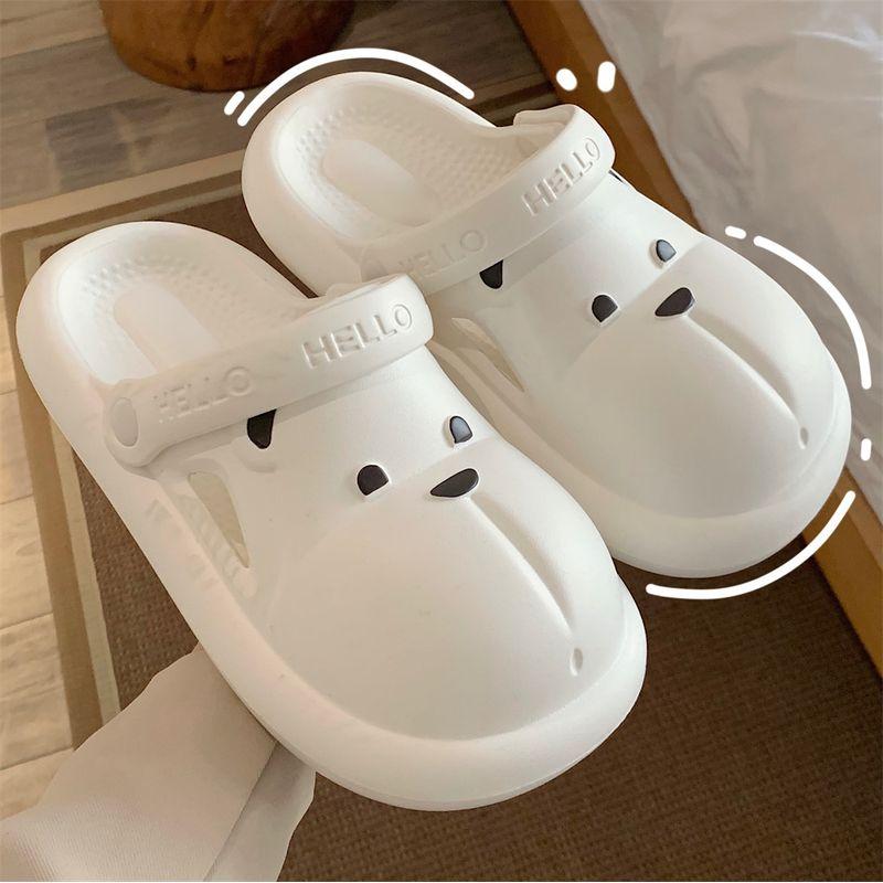 Cartoon Bear Couple Soft Bottom Closed Toe Hole Shoes New Style Poop Feeling Home Outdoor Wear Men and Women Parent-Child Sandals Summer