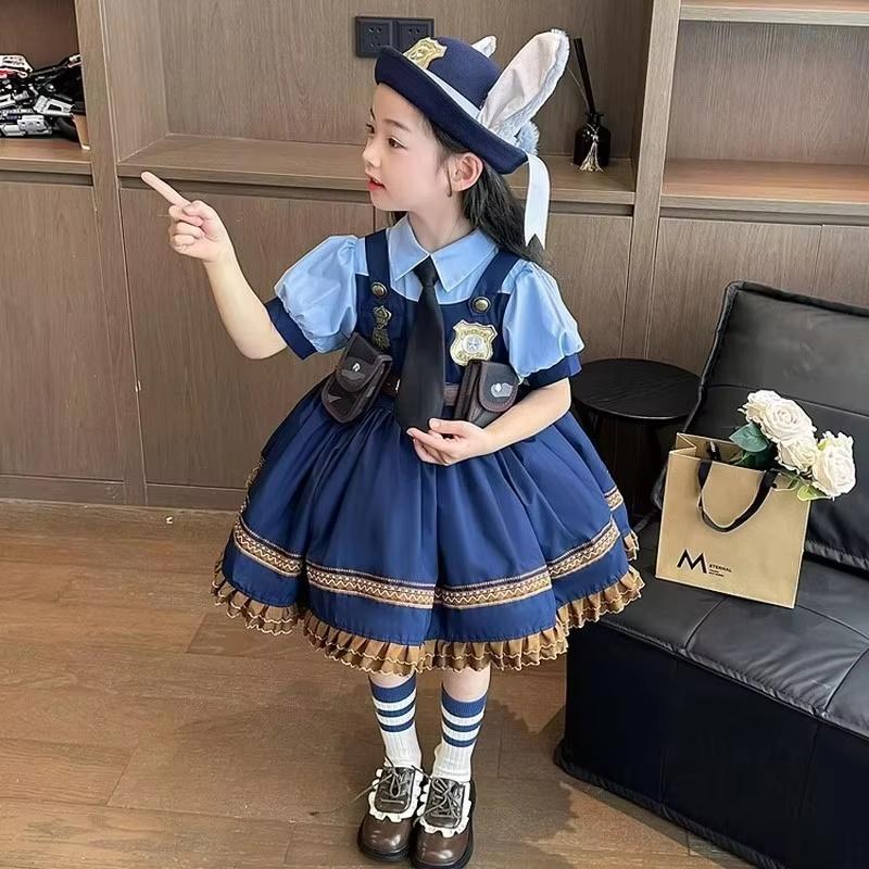 Princess Zootopia Dress Judy Rabbit Police Officer Lolita Dress Animation Derivatives Children Cos Clothing Girl Gifts