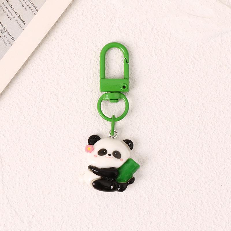 Cute Cartoon Panda Resin Keychain Pendant - Fresh Metal Backpack Ornament Accessories