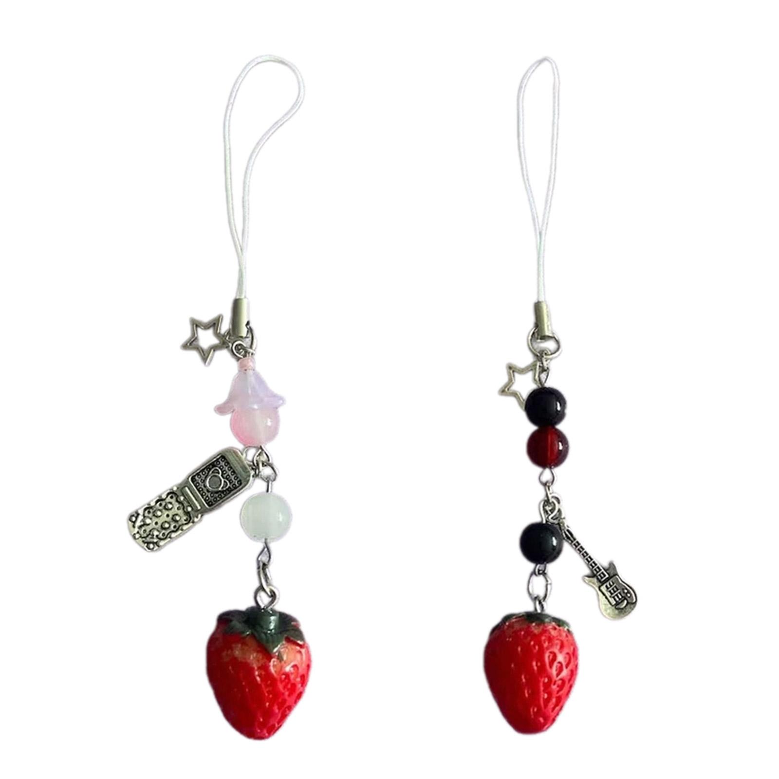 

Клубничная цепочка для мобильного телефона, красочный шарм для телефона, ручная работа, съемный шнурок для телефона, подвеска, брелоки для кошелька, сумки A