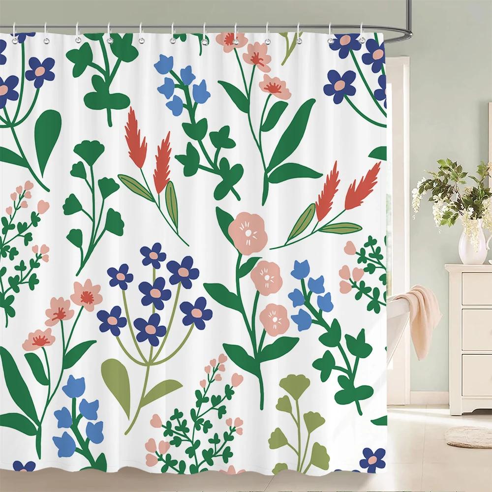 3D Shower Curtain Nordic Style Flowers Plant Leaves Printed  Waterproof Polyester Fabric Bath Curtains For Bathroom With Hooks