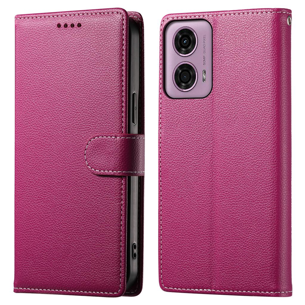 Stand Case for Motorola Moto G24 4G/G04 4G Litchi Texture Leather Wallet Phone Cover Magnetic Snap
