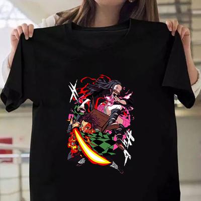 Hot Anime Kamado Tanjirou Kamado Nezuko Print Short Sleeve T Shirts Women Men Casual Shirts Summer Women's Crew Neck T-shirts