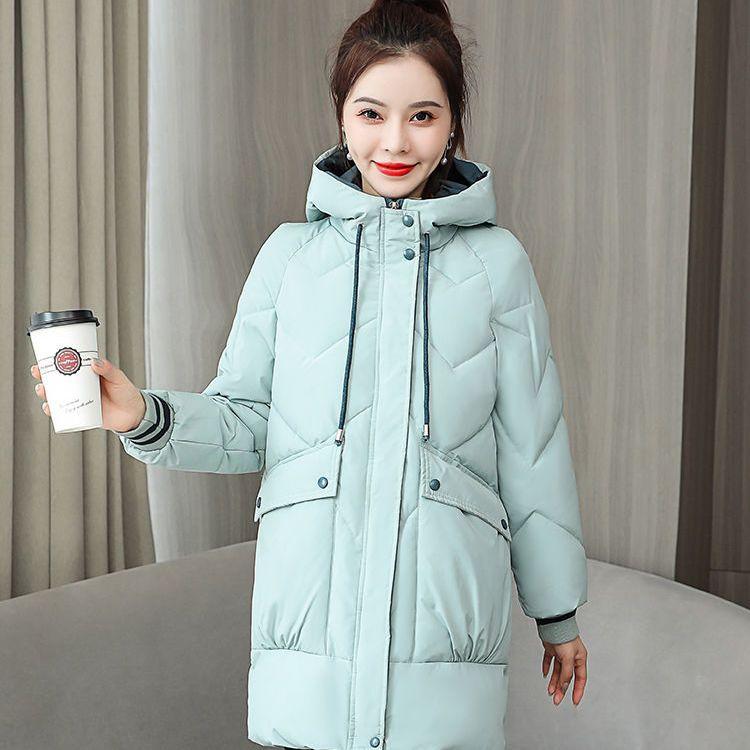 

Женская зимняя куртка, утепленное пальто, парка, пуховое хлопковое пальто, женская длинная одежда с капюшоном, свободная повседневная верхняя одежда в Корейском стиле S зелёный