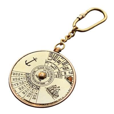 Marine 100 Years Perpetual Calendar World Timer Keychain Brass  Keyring Keychain