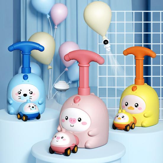 Tier-Luftbetriebenes Ballonauto-Spielzeug mit Pumpe Cartoon-Schwein Ente Robbe Ballonauto-Werfer Pädagogisch Kleinkinder Jungen Mädchen Fahrzeugspielzeug