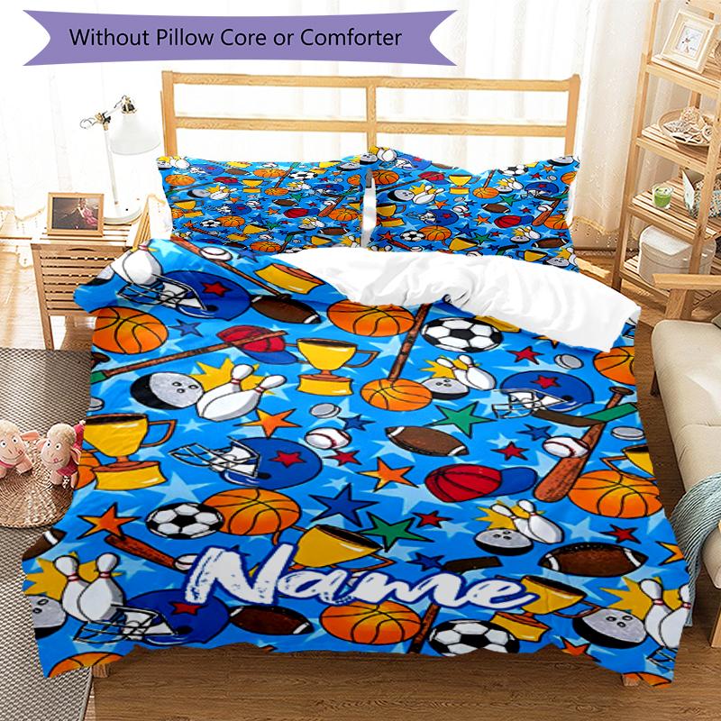 3pcs Custom Name Ball Sports Bedding Set Duvet Cover Closure Includes 1 Duvet Cover & 2 Pillowcases, Soft and Comfortable for All Seasons.
