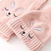 Cute Closed Eye Rabbit Children's Hat, Gloves, Scarf Three Piece Set, Winter Girls' Warm Knitted Hat
