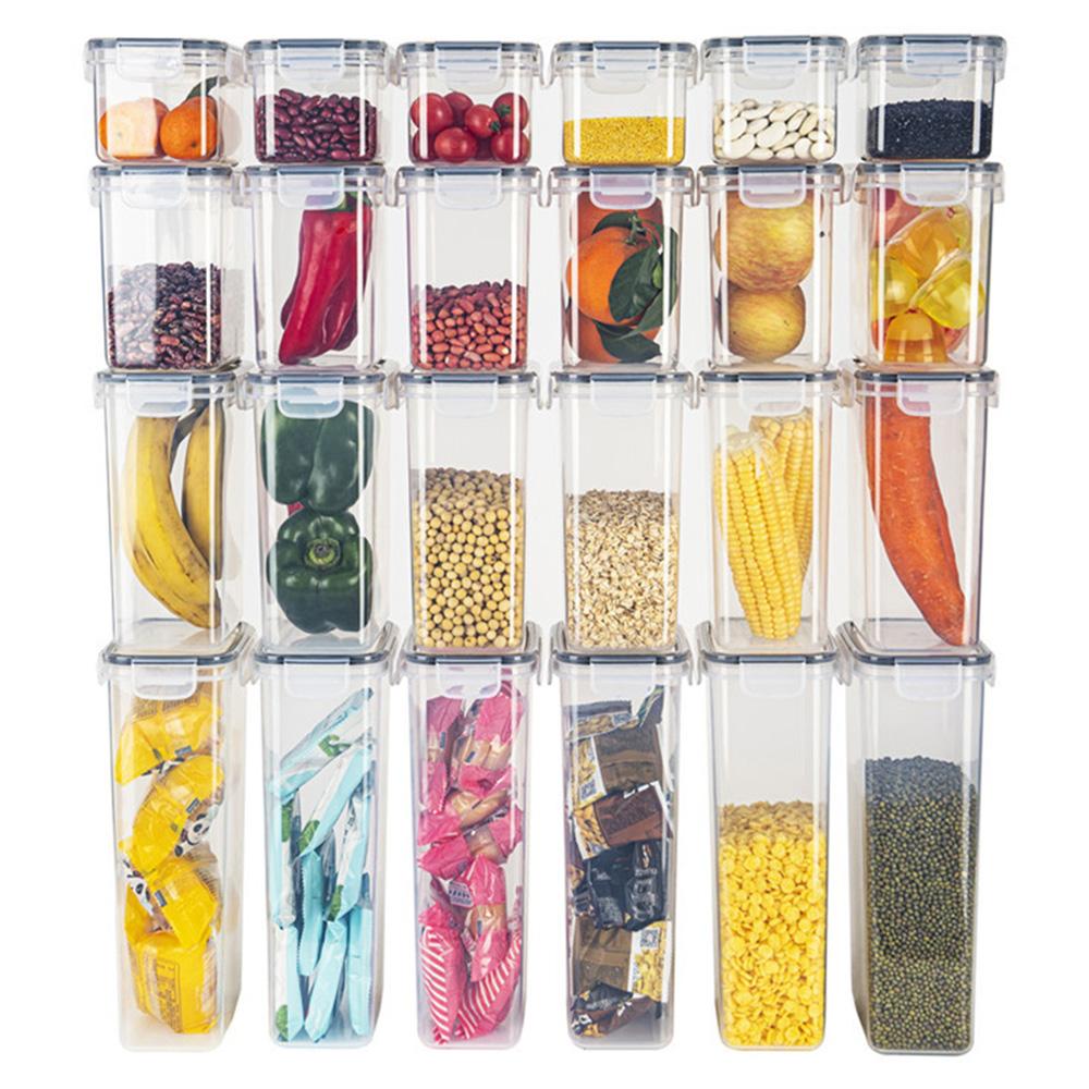 24 ks Sada Kuchyňská vzduchotěsná nádoba Nádoba na skladování obilí Chlazená Bez zápachu Průhledná PP Krabička pro uchování čerstvosti (Bez BPA, certifikováno FDA)