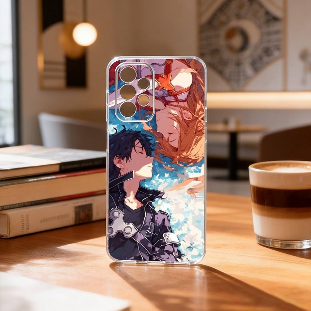 Kirito & Asuna Anime Phone Case For Samsung S25,S24,S21,S22,S23,S30,Ultra,S20,Plus,Fe Transparent Cover