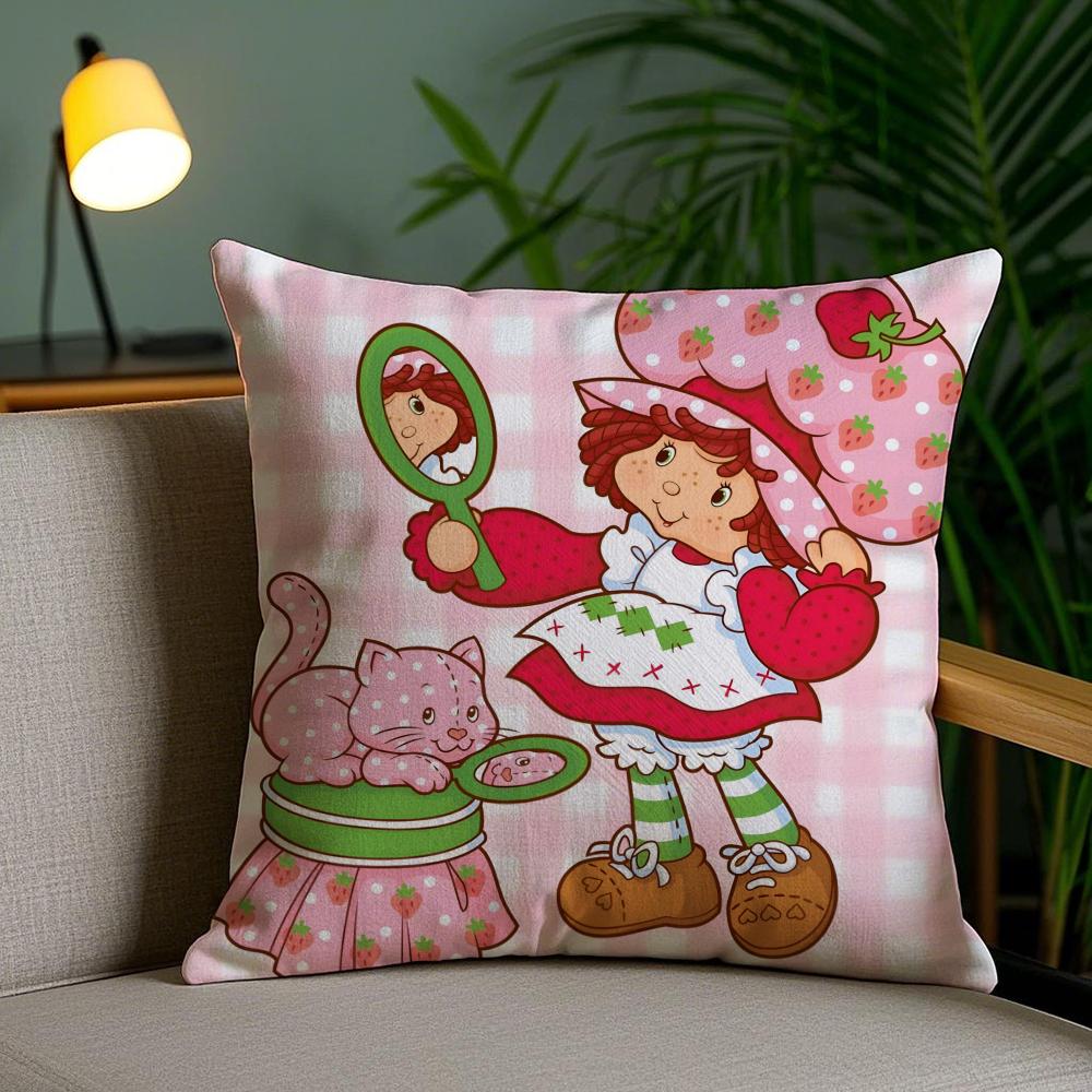 S-Stawberry Shortcake Cushion Cover Plush Fabric Soft Double-Sided Printed Sofa Pillow Case Colorfast Home Decor Gift
