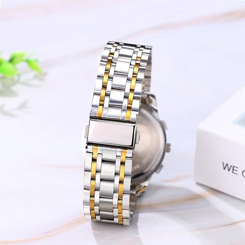 Couple's Stainless Steel Watches with 3ATM Water Resistance: Diamonds, Luminous Display, Analog Display, Calendar, Stylish Quartz Watches for Men and