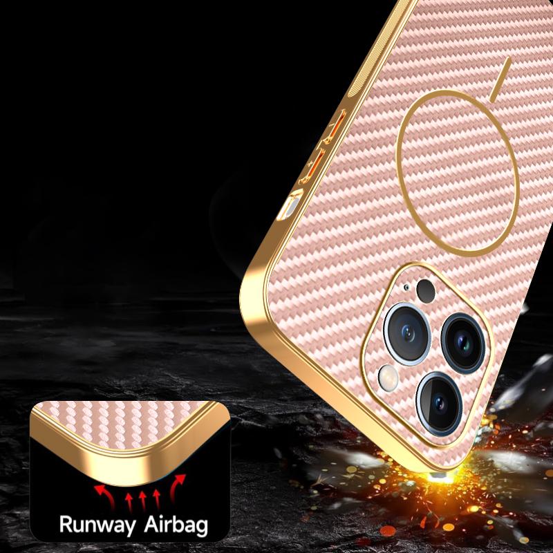 For iPhone 13 Pro Phone Case Carbon Fiber Textured Electroplated TPU Back Cover