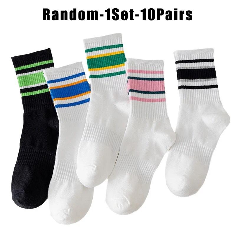 Autumn Fashion Socks Women Mid Calf Striped Color Mix Sport Casual Trendy Crew Socks New Season Must Have For Stylish Outfits