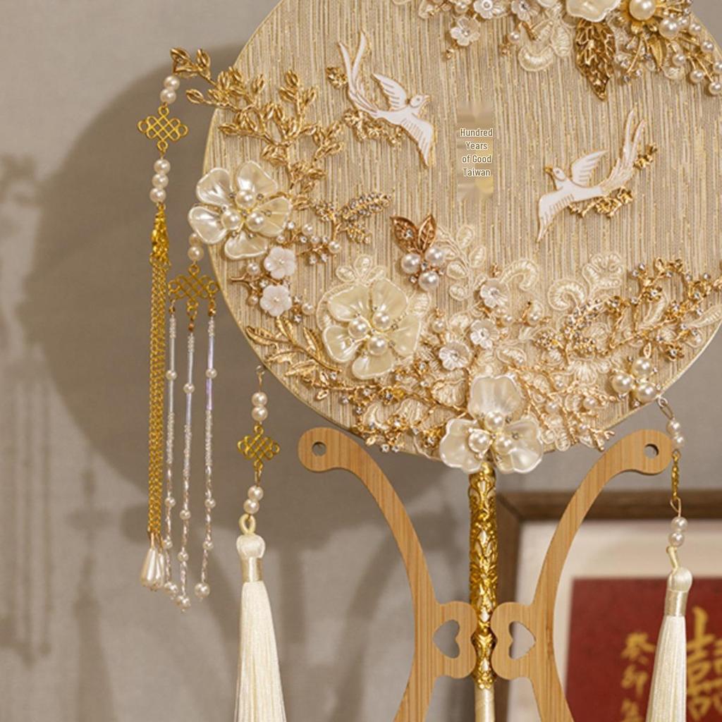 Champagne Bride Fan DIY Kit: Double-Sided Chinese Wedding Round Fan Gift Box