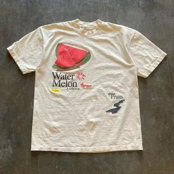Summer New Fashion Retro Men's T Shirt Fun Fruit Print Tops Cotton Short Sleeve Casual Women Streetwear Round Neck Tees Tops