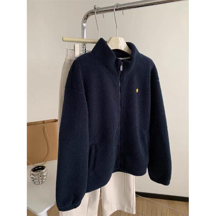 

Plus Size 240 Jin Women s Australian Fleece Stand Collar Hoodie - Warm, Versatile, Thickened, and Casual with Zipper XL темно-синий