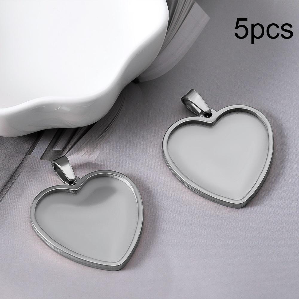 5Pcs 2Pcs Stainless Steel Heart Blank Pendant Trays Bezel Charms Bulk for Homemade Necklaces Jewelry Making DIY Crafts Resin Art