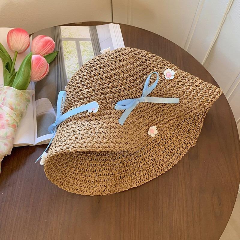 Straw Hat Women's Summer Beach Hat Sun Protection UV Protection Sun Hat Large Brim Straw Visor