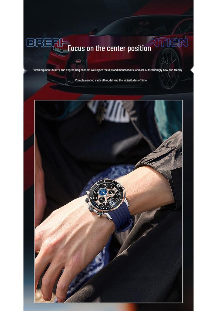 Sanda Men's Quartz Watch - Fashionable, Waterproof, Multifunctional Design with Three Dials and Date Display.