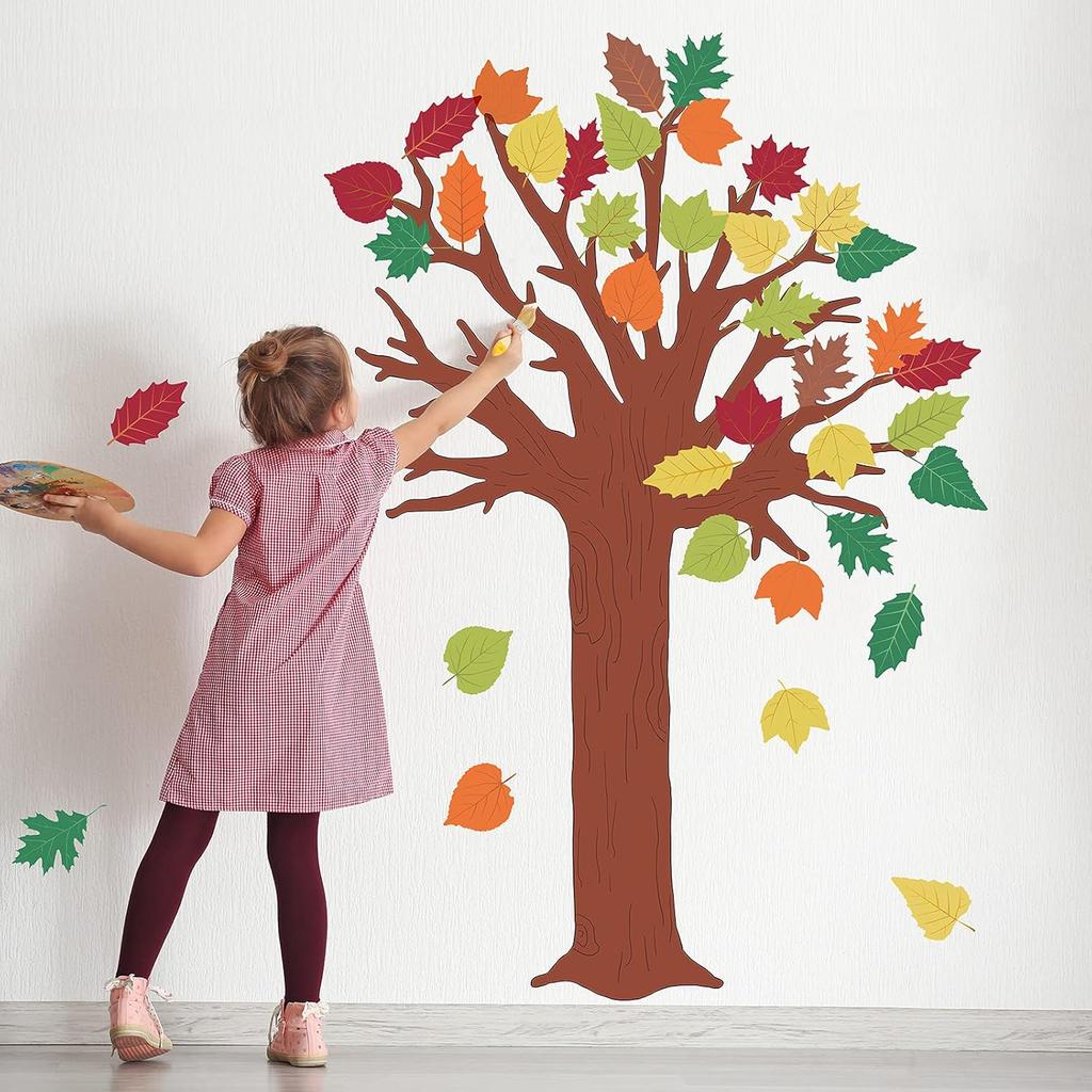 78 Pieces Classroom Tree Bulletin Board Set Autumn Thanksgiving Fall Tree Bulletin Board Decorations Fall Tree Cutout Maple Leaves Cutout for