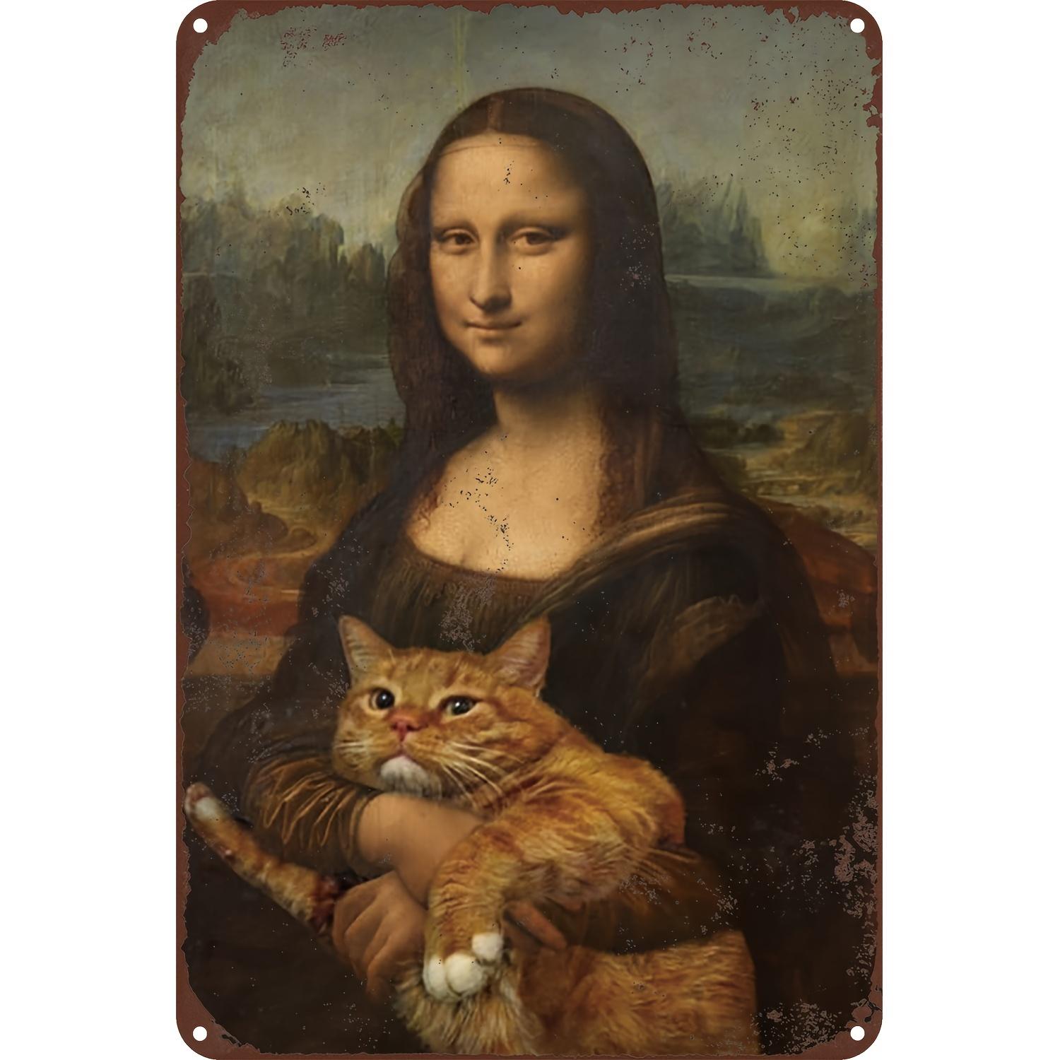 

Vintage Mona Lisa Cat Metal Tin Sign Wall Art Rustic Iron Decor for Home Living Room Bedroom Office Hotel Cafe Bar Eas aluminum 20x30cm