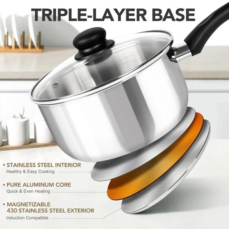 MICHELANGELO Nonstick Saucepan Set Stainless Steel Milk Pot with Bakelite Handle 1QT & 2QT &3QT Saucepan with Lid for All Stoves