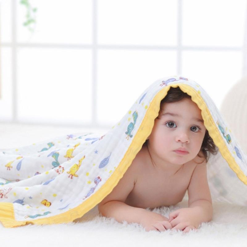 Large Size Infant Bath Blanket High Density Gauze Bath Towel 6-layer for Delicate Skin Quick Drying and Breathable