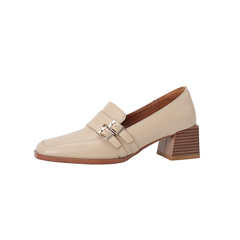 

Fashion 2025 New Genuine Leather Women Shoes Fashion Square Toe Slip-On Shallow Pumps Thick Heel Spring Shoes Women Zapatos De Mujer 34