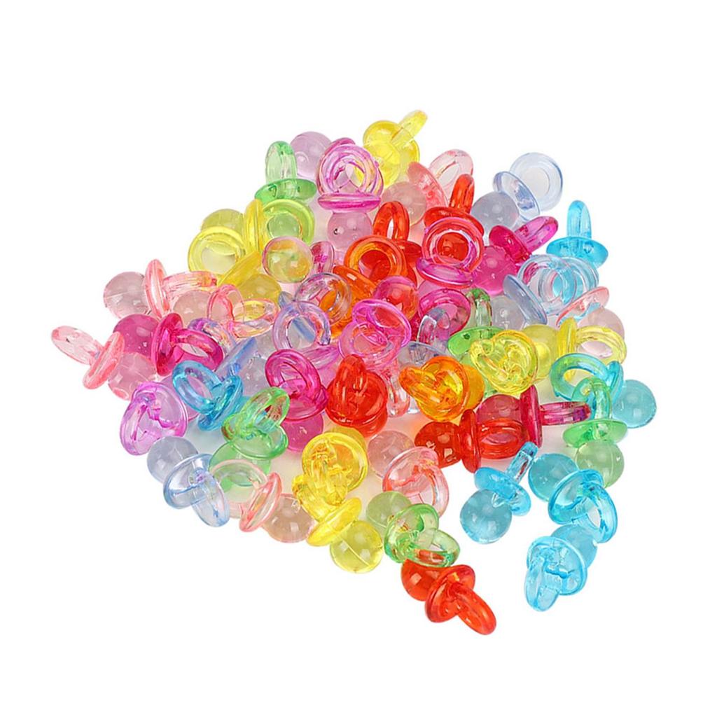 100Pcs Acrylic Pacifier Birthday Party Decoration Baby Baptism Soothing Mini Color Toys