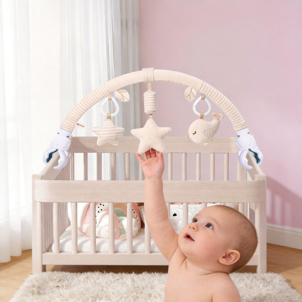 Baby Stroller Hanging Wind Chime Toy With Plush Bear And Elephant Clamps For Sensory Development