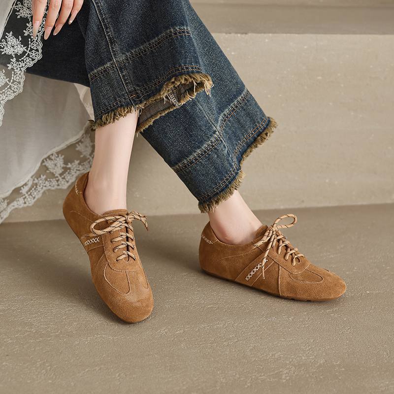 Krazing Pot Nubuck Round Toe Increased Lace Up Spring Autumn Shoes Big Size 41 Lace Up Women Leisure Shoes