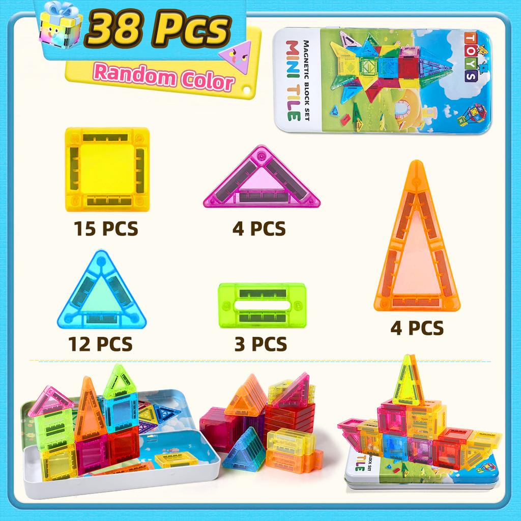 Magnetic Building Blocks Construction Set DIY Montessori Sensory Educational Toy For Boys Girls Kids Gift 26/38PCS With Iron Box