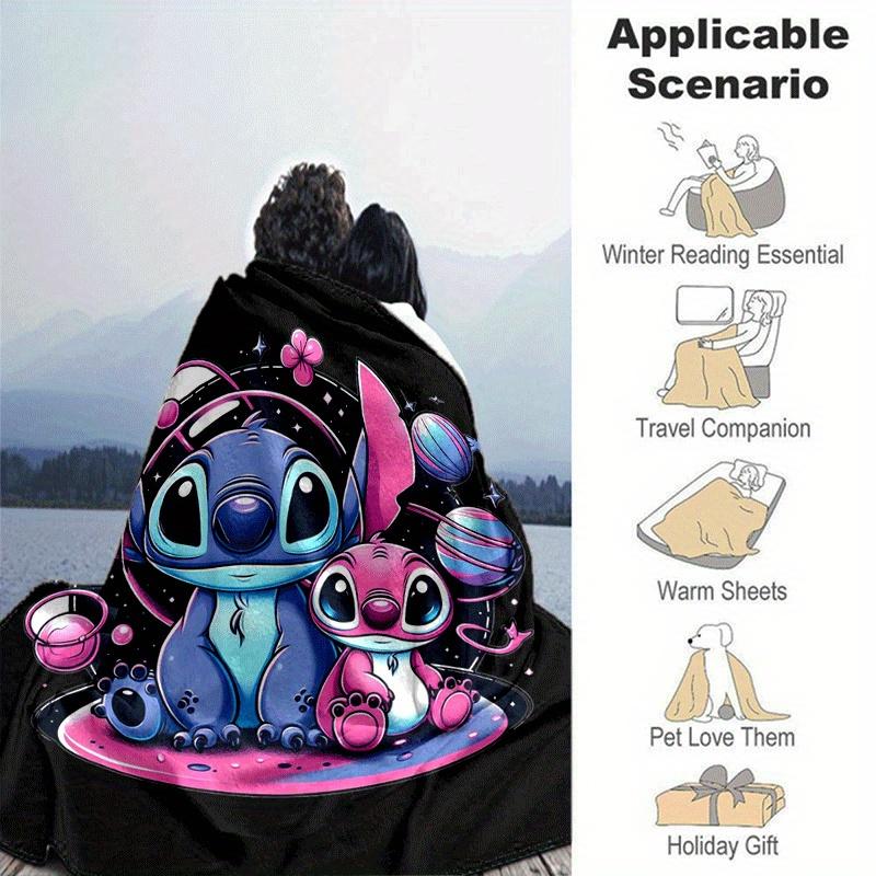 1pc Cute Stitch Printing Blanket - Soft, All-Season Throw for Office Blanket,Personalized Gift with Adorable Cartoon Design