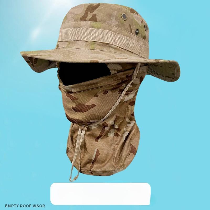 Camouflage Round Edge Hat Headgear Set Outdoor Mountaineering Bucket Hat Drawstring Windproof Benny Hat Travel Mountaineering Fishing Hat
