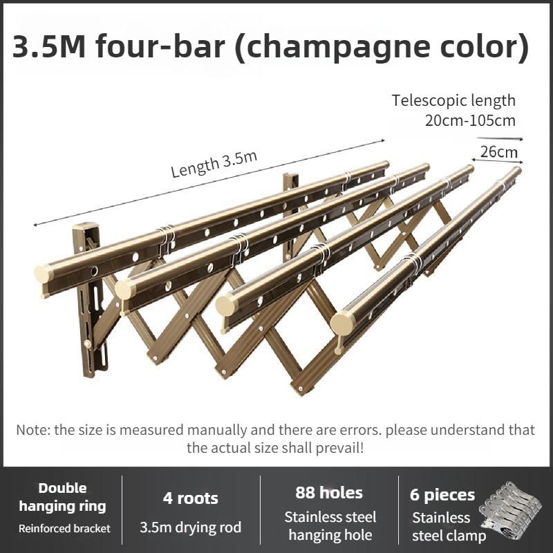 Balcony Retractable Laundry Rack Aluminum Alloy Thickened Laundry Drying Rack Outdoor Push-pull Flodable Clothes Rod