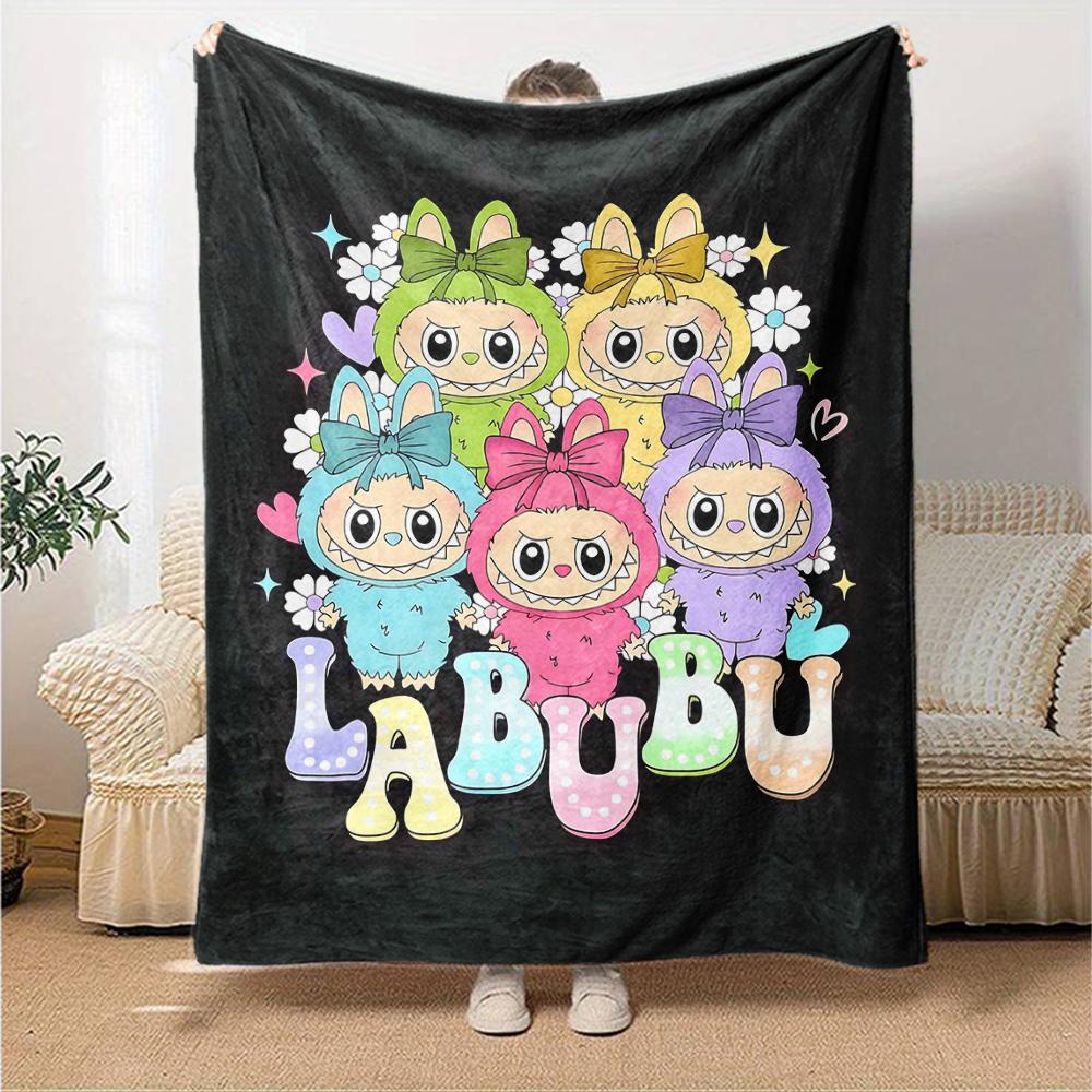 1Pc Cute Labubu Blanket Soft Comfortable Polyester Blanket Allseason Bedroom Office Outdoor Use Christmas Gift Choice Print Home Blanket Soft And Comf