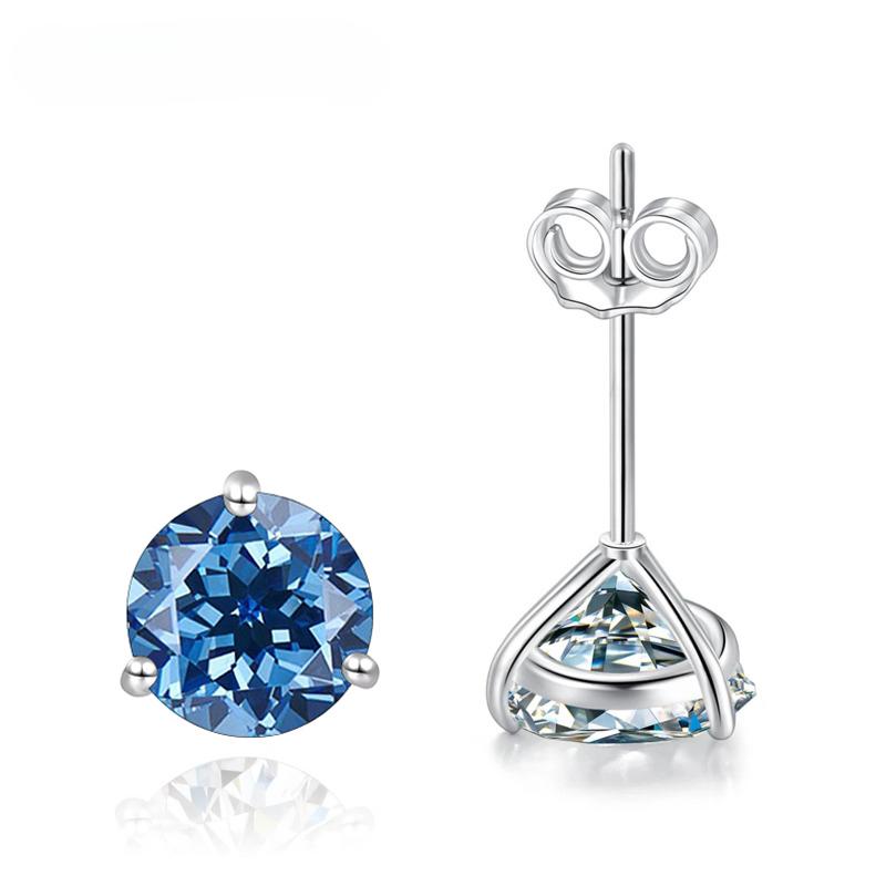 S925 Sterling Silver Round Anniversary Stud Earrings 0.5CT/1CT Trendy Style Moissanite Earrings For Women Couple Gift