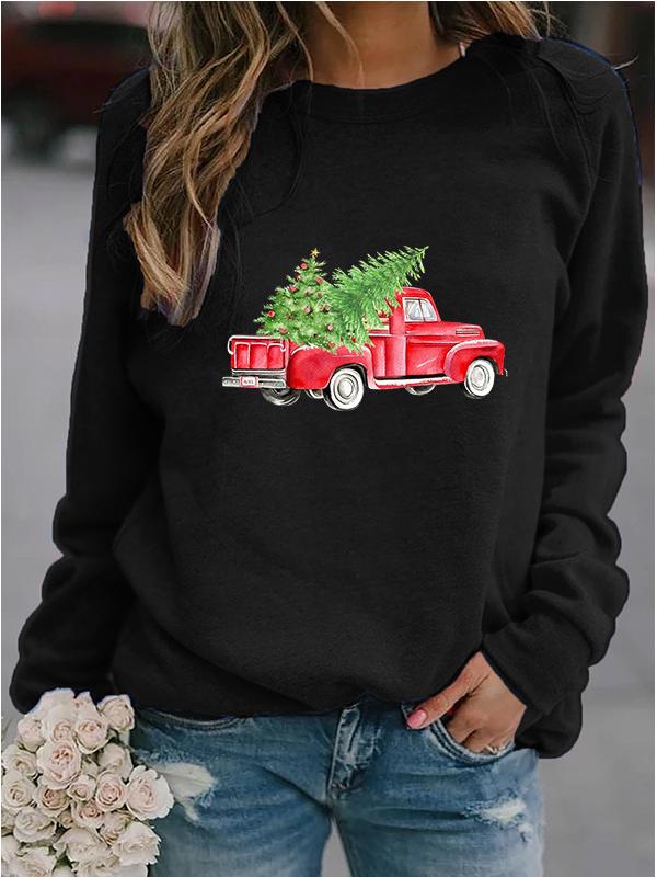 

Women s Round Neck Long Sleeve Christmas Print Sweatshirt - Casual Autumn/Winter Fashion Large