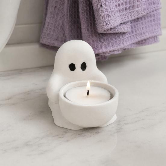 Luce d'atmosfera unica per Halloween Portacandele Fantasma, Carino Portatè Stampato in 3D per Vassoio Decorativo Tavolo Candele Profumate, Piccolo da Tavolo