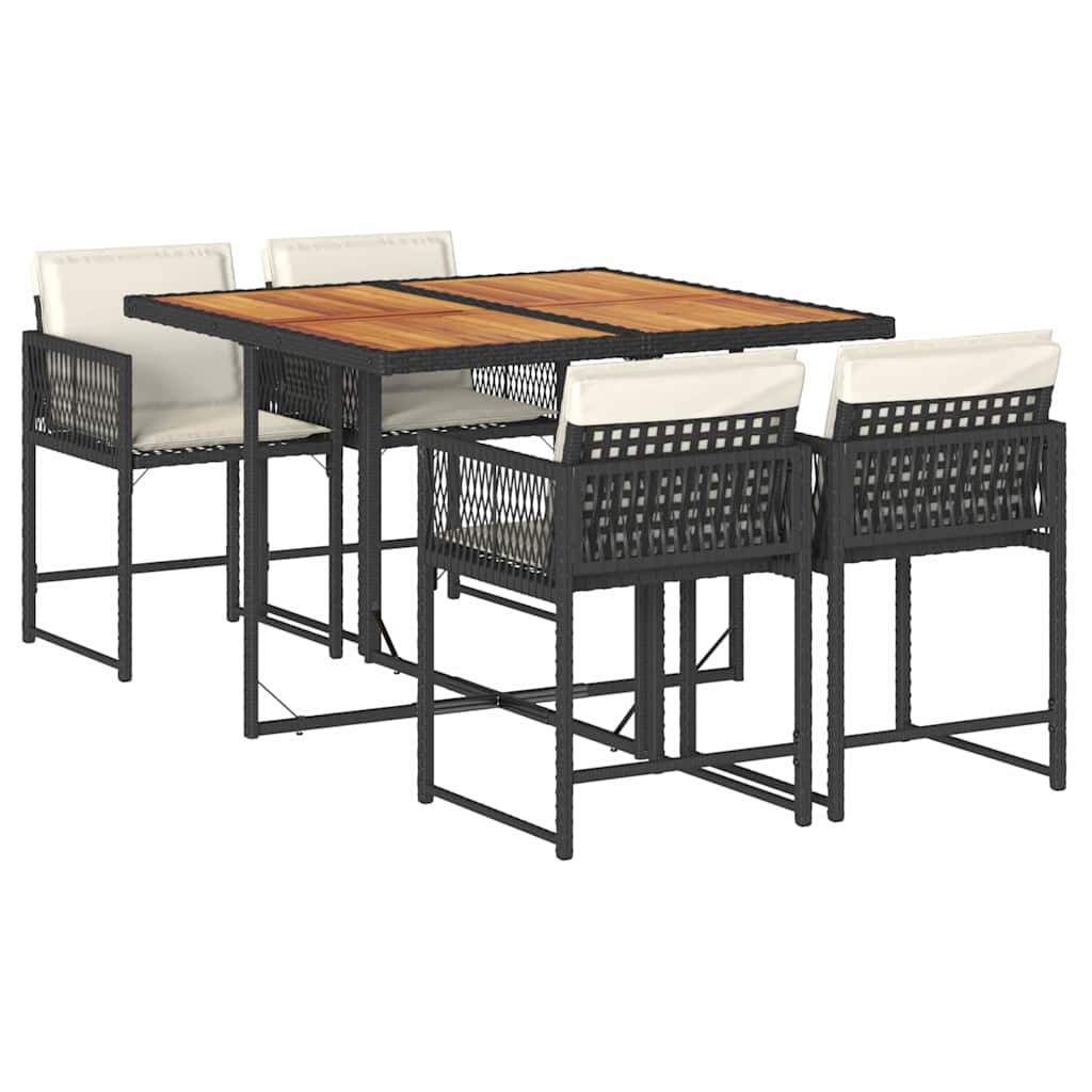 Vidaxl 5-Cz. Garden Furniture Set With Cushions, Black, Poly Rattan
